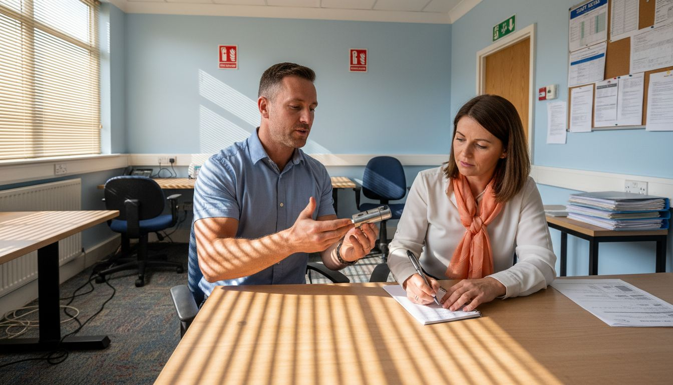Locksmith demonstrates anti-snap lock in Bristol office