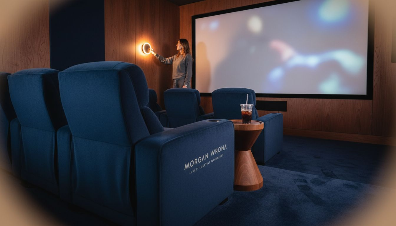 Home cinema three-point lighting setup example