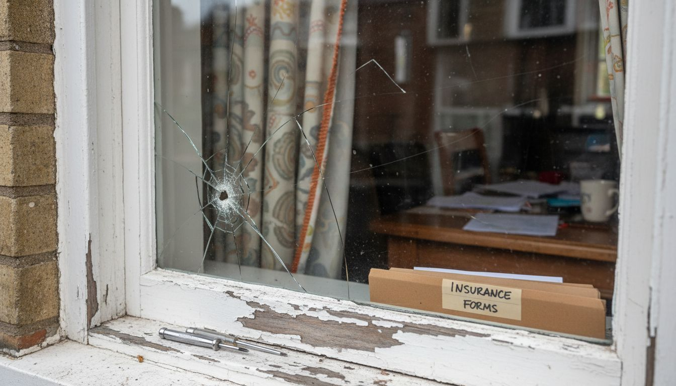 Damaged sash window after break-in