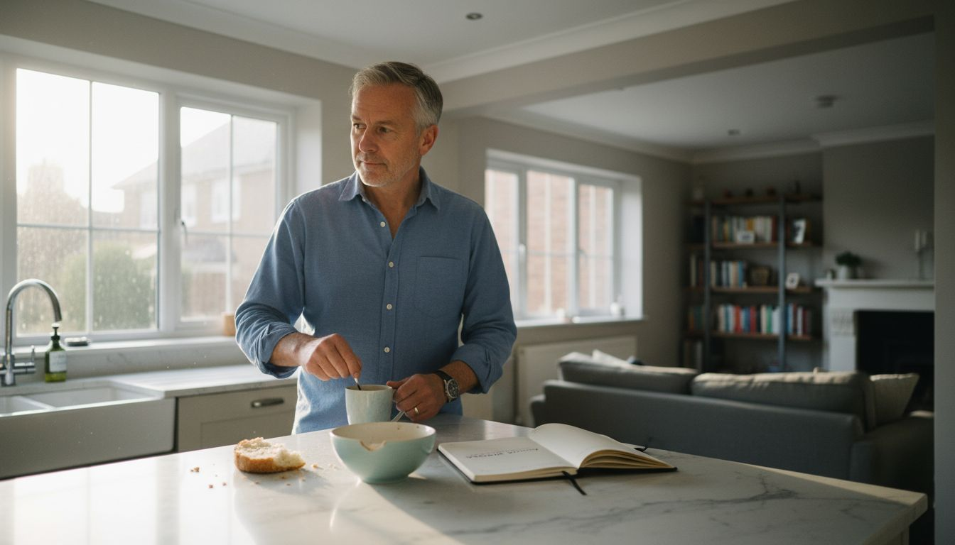 Man enjoying morning light and smart kitchen lighting