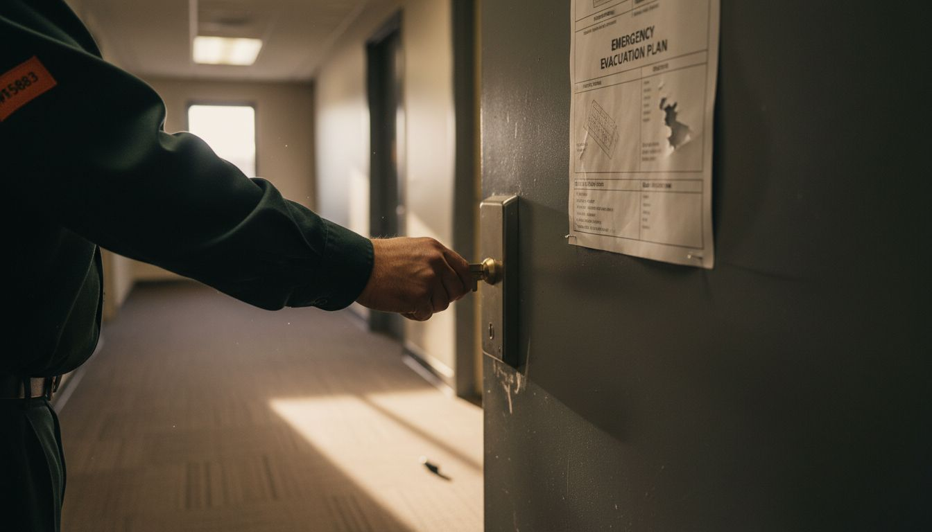 Janitor locking reinforced office door for security