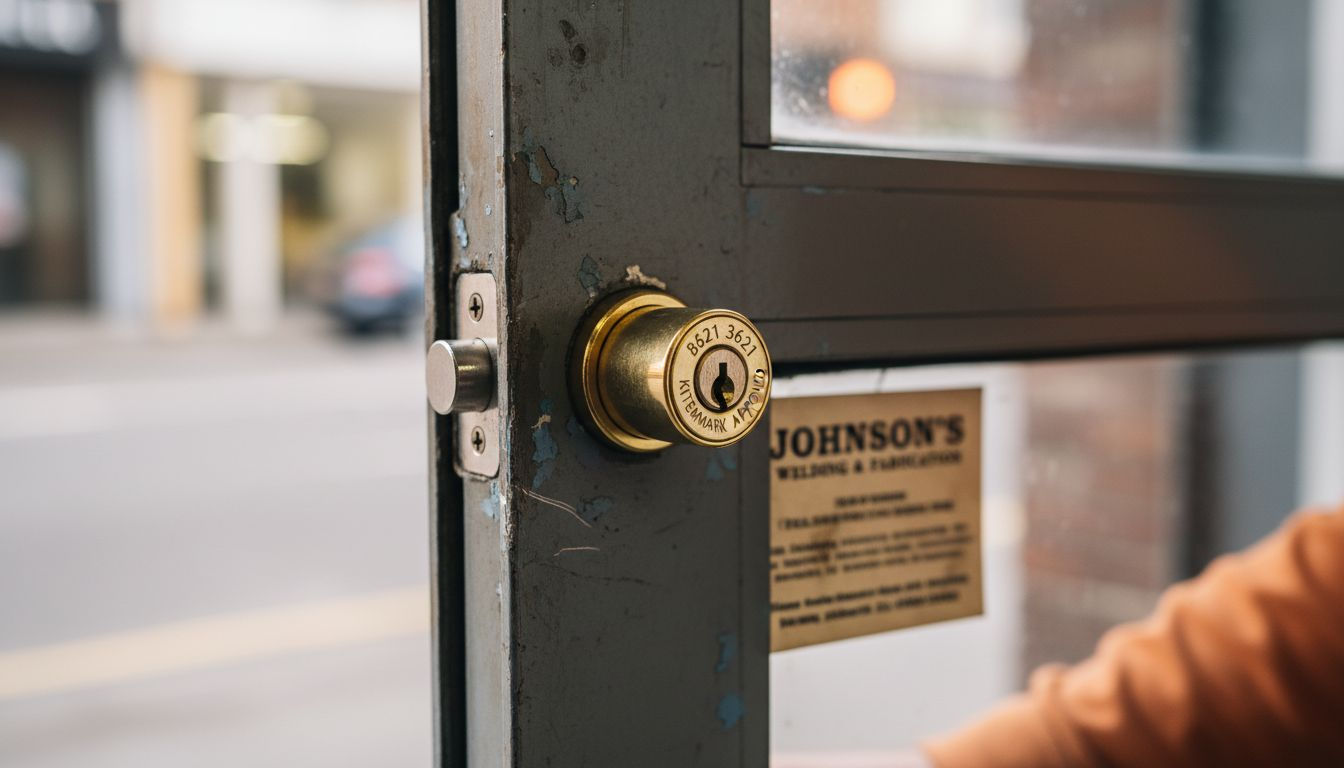 Closeup sturdy shop lock with security features