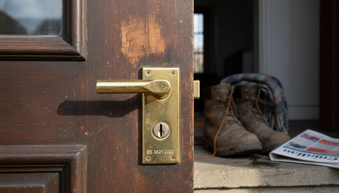 BS3621 lock on worn wooden door