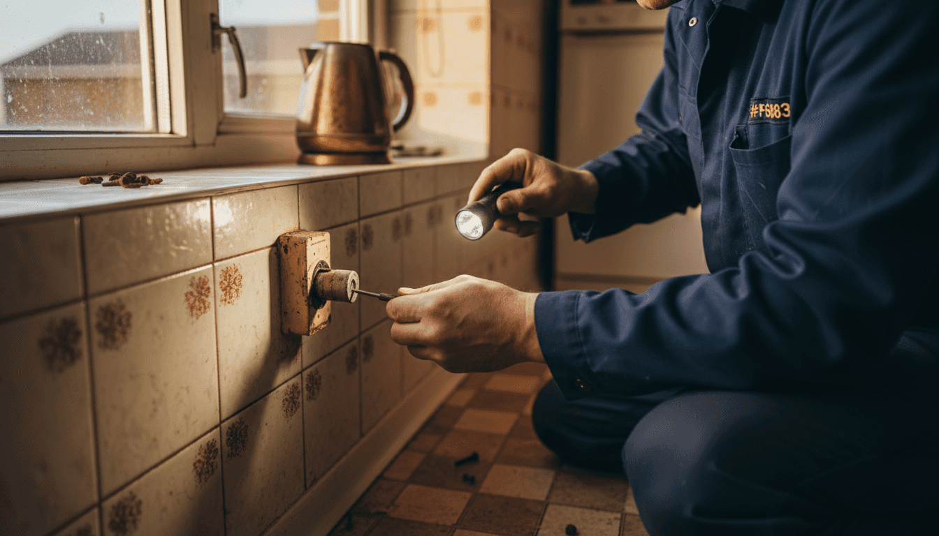 Locksmith inspecting aging window lock