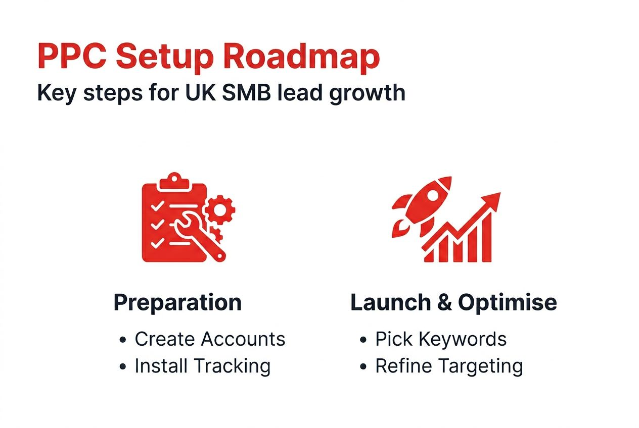 Infographic of step by step PPC setup process