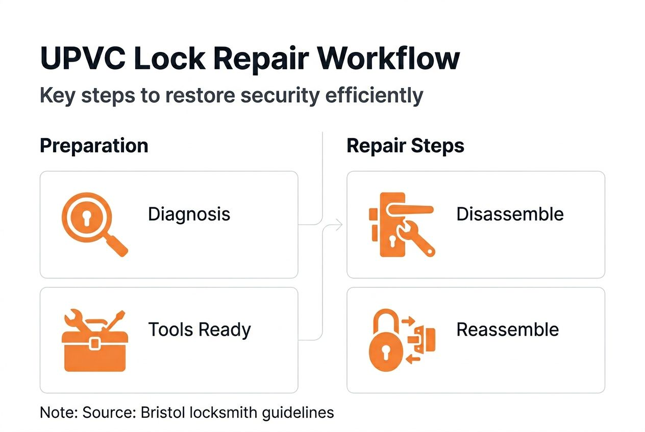 Infographic showing UPVC lock repair workflow steps