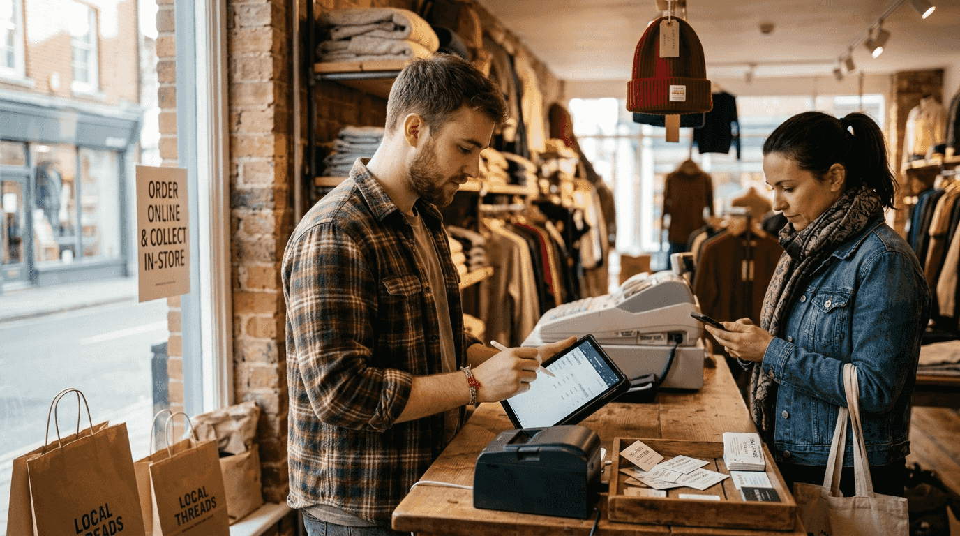 Shop owner using tablet for orders