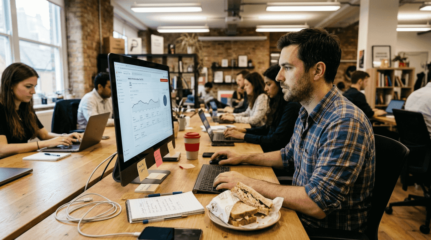 Marketer analysing intent signals at office desk