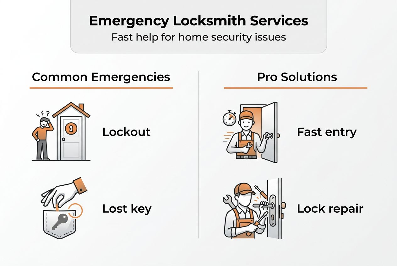 Infographic showing emergency locksmith scenarios and solutions