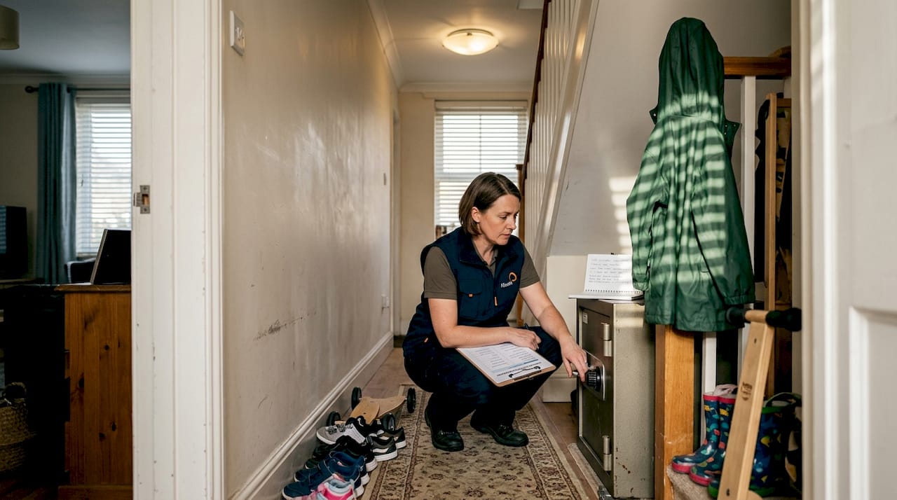 Locksmith assessing interior safe and entry points