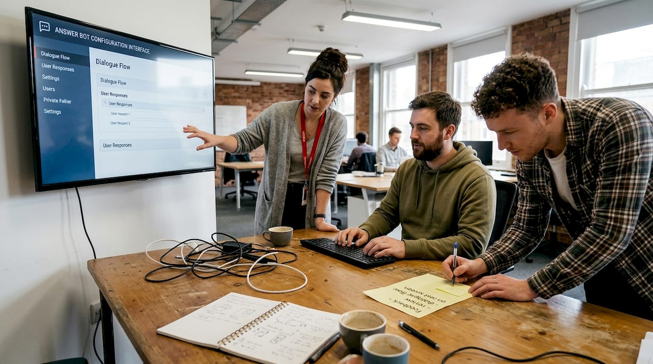 Team configuring answer bot interface together