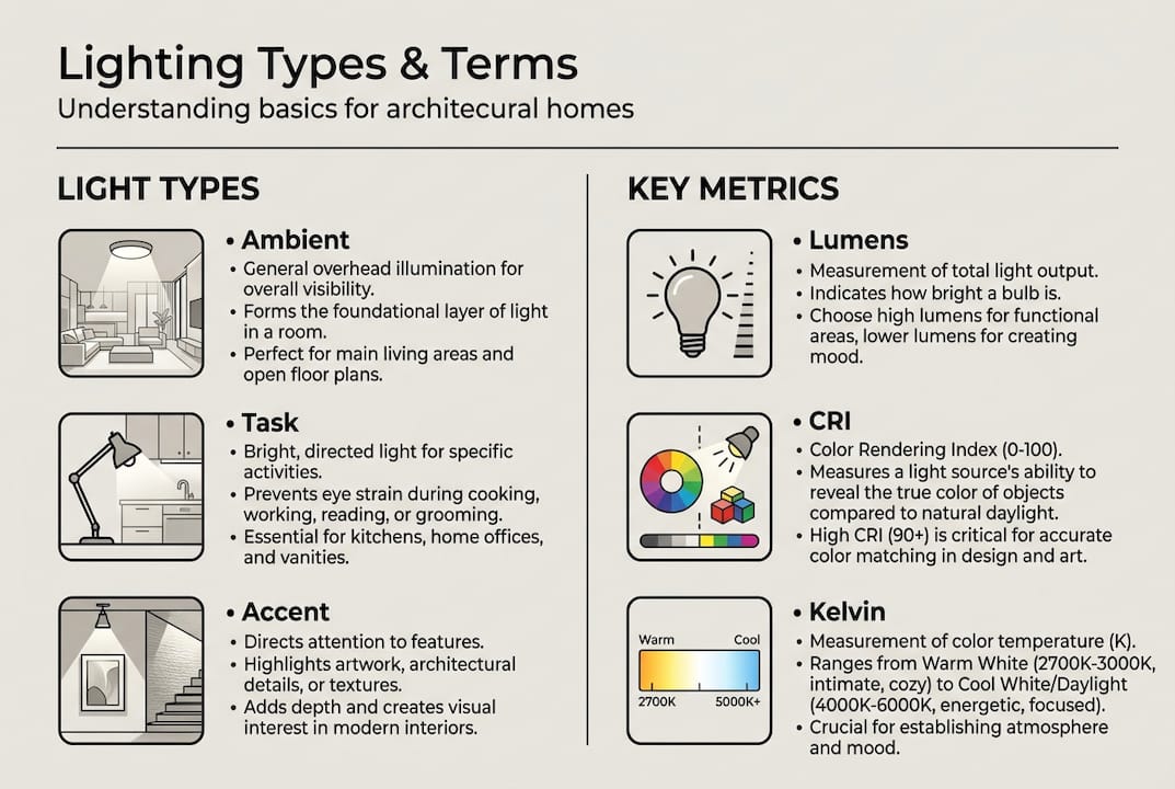 Infographic of lighting types and key technical terms