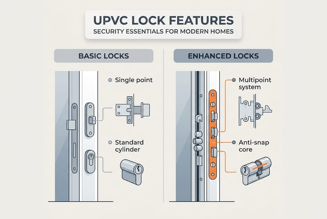 Infographic with UPVC lock features comparison
