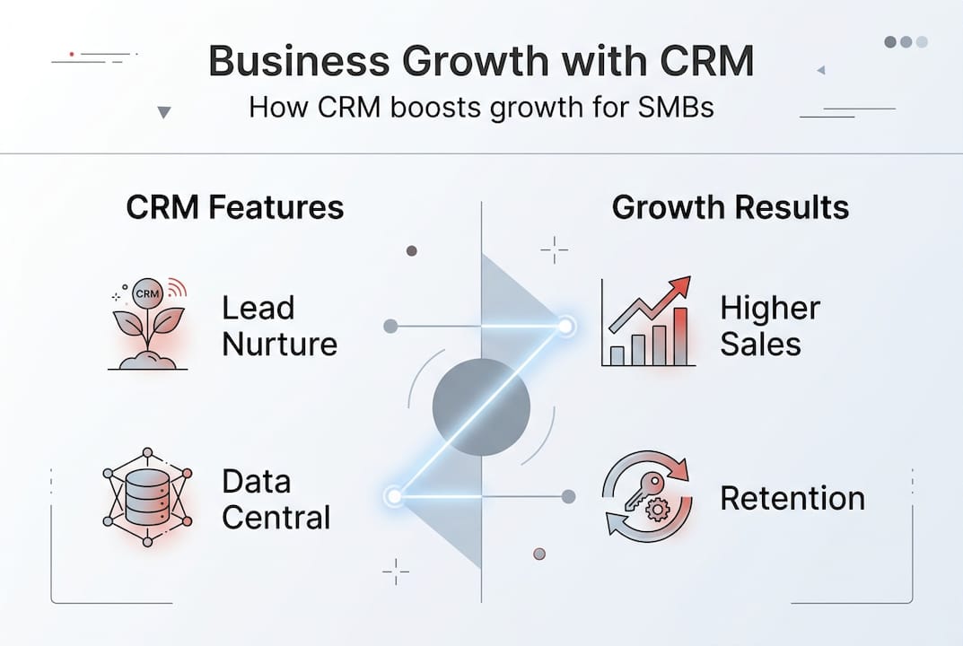 Infographic on CRM features and business growth