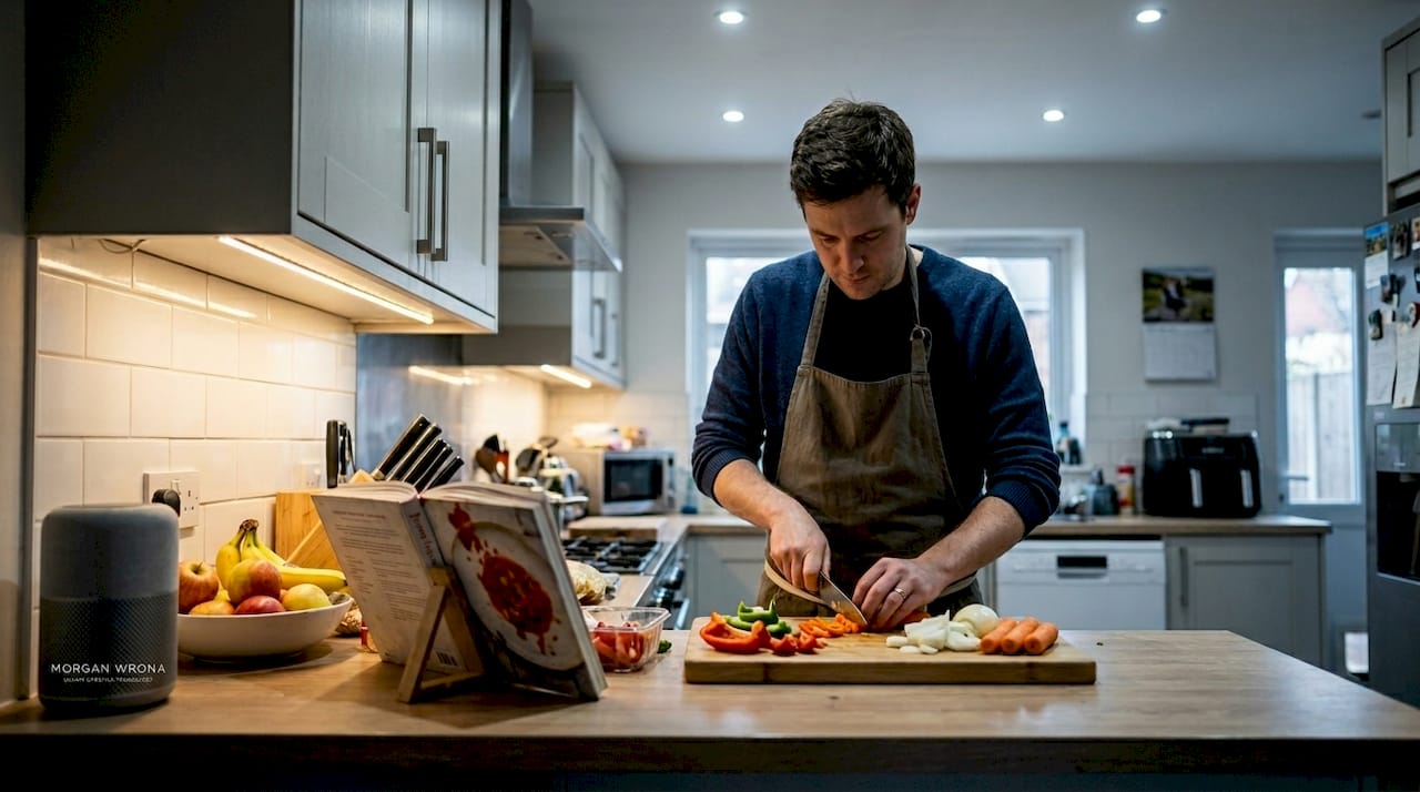 Person uses task lighting for cooking