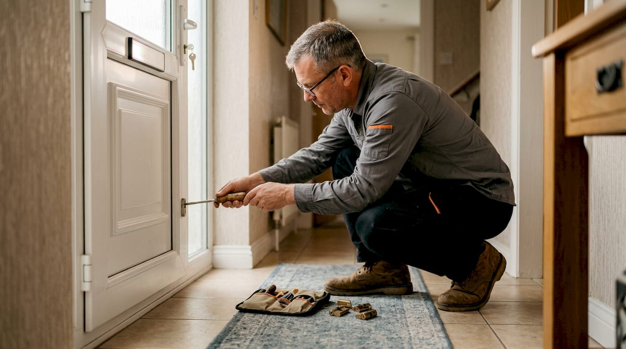 Locksmith replacing euro cylinder in UPVC door