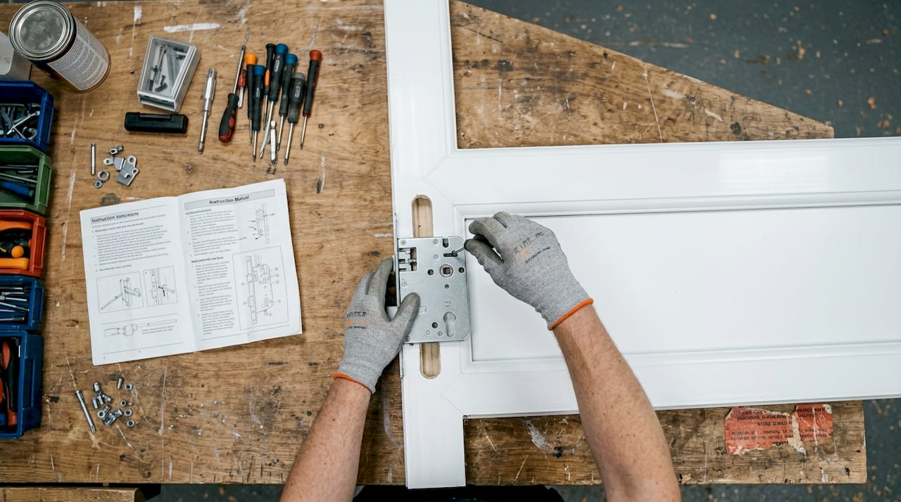 Hands replacing UPVC door lock gearbox
