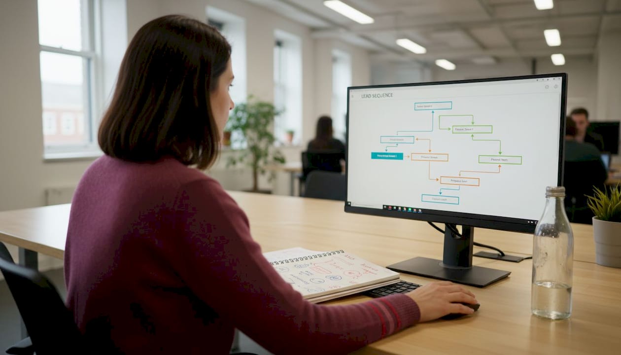 Sales manager reviewing automation workflow on screen