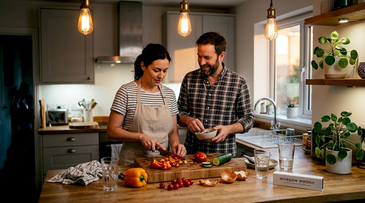 Layered kitchen lighting shows ambient and task