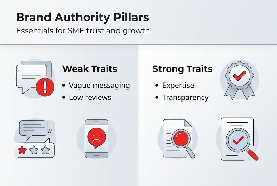 Infographic showing strong vs weak brand traits