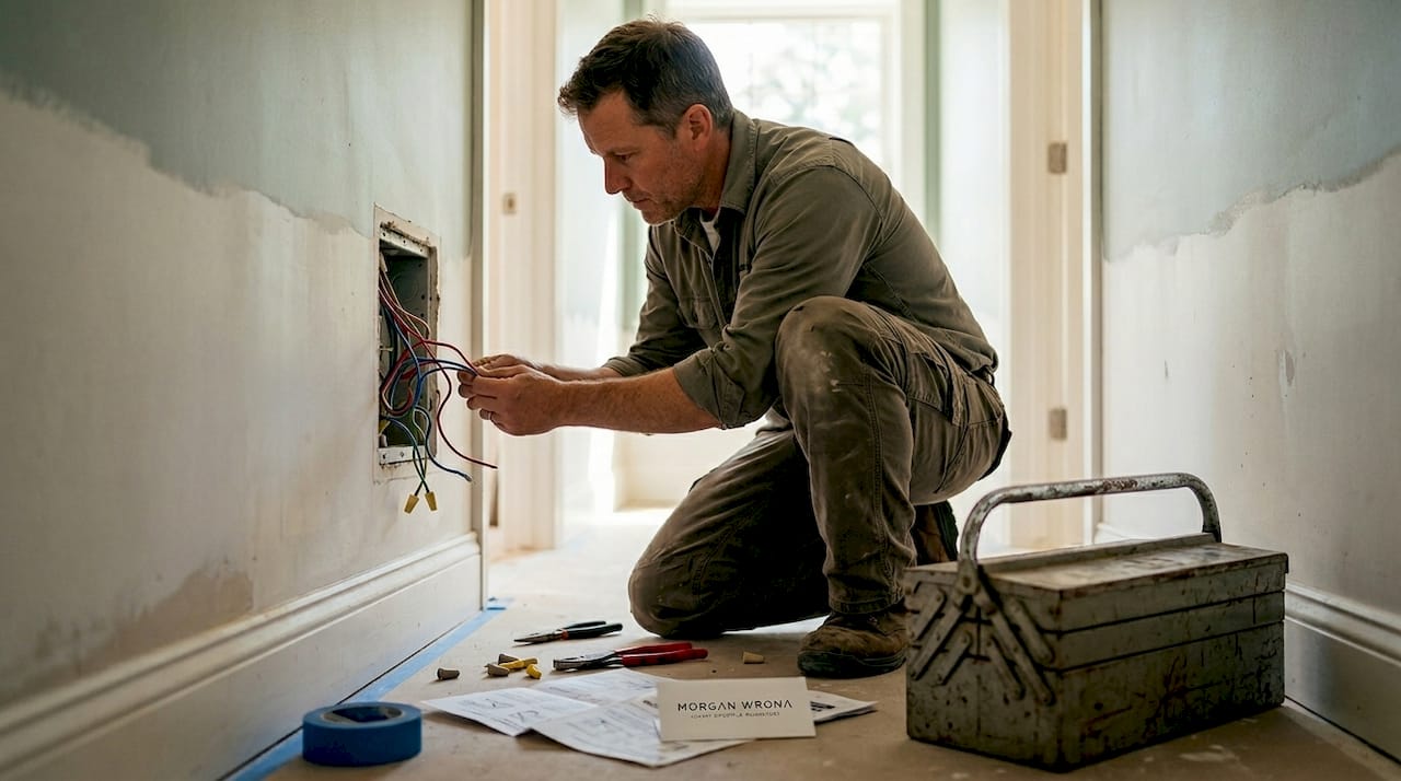 Electrician installs new home lighting wiring