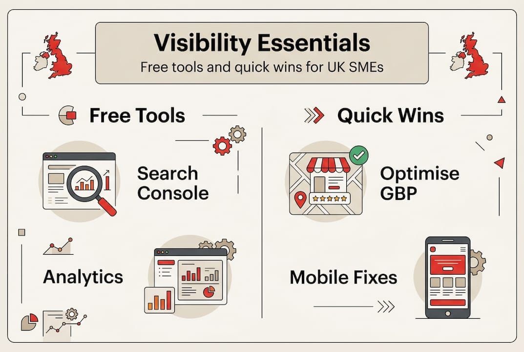 Infographic showing essential tools and quick wins