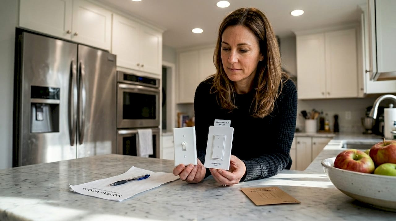 Homeowner comparing lighting control options