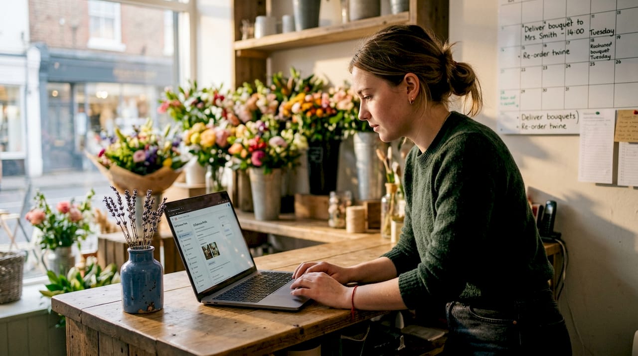 Florist updating business profile with new photos