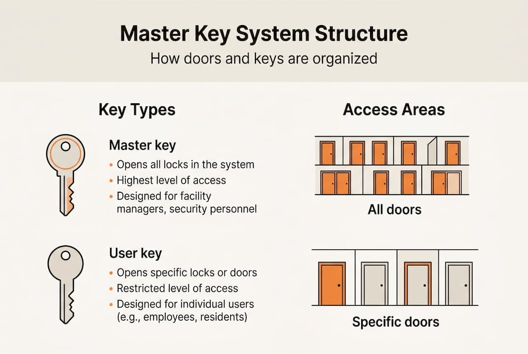 Infographic of master key system structure and access