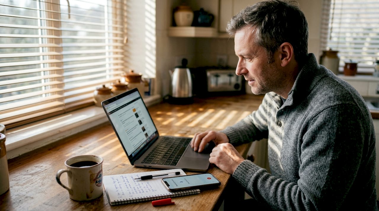 Man updating answer engine optimization content