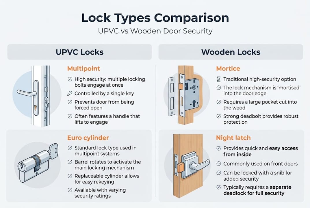 Infographic comparing UPVC and wooden locks