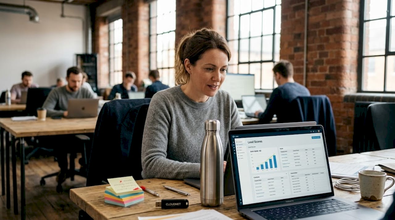 Businesswoman checks predictive sales dashboard