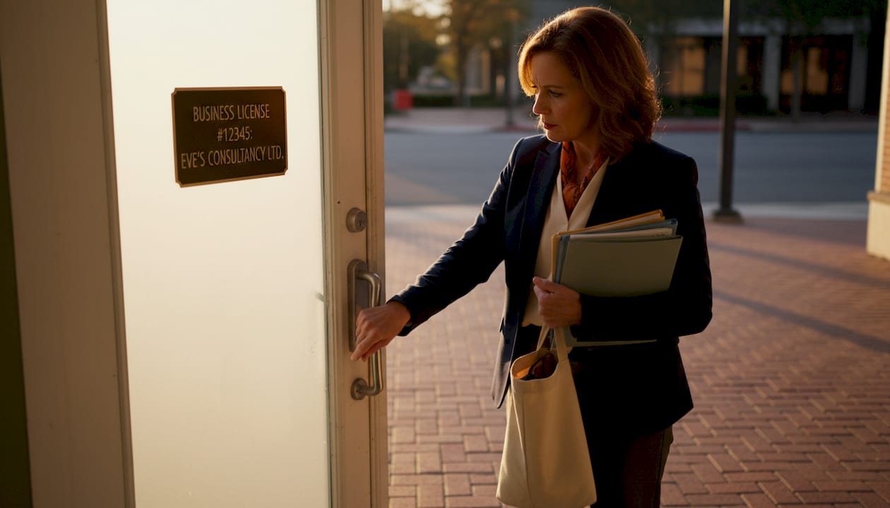 Business owner checks office door lock