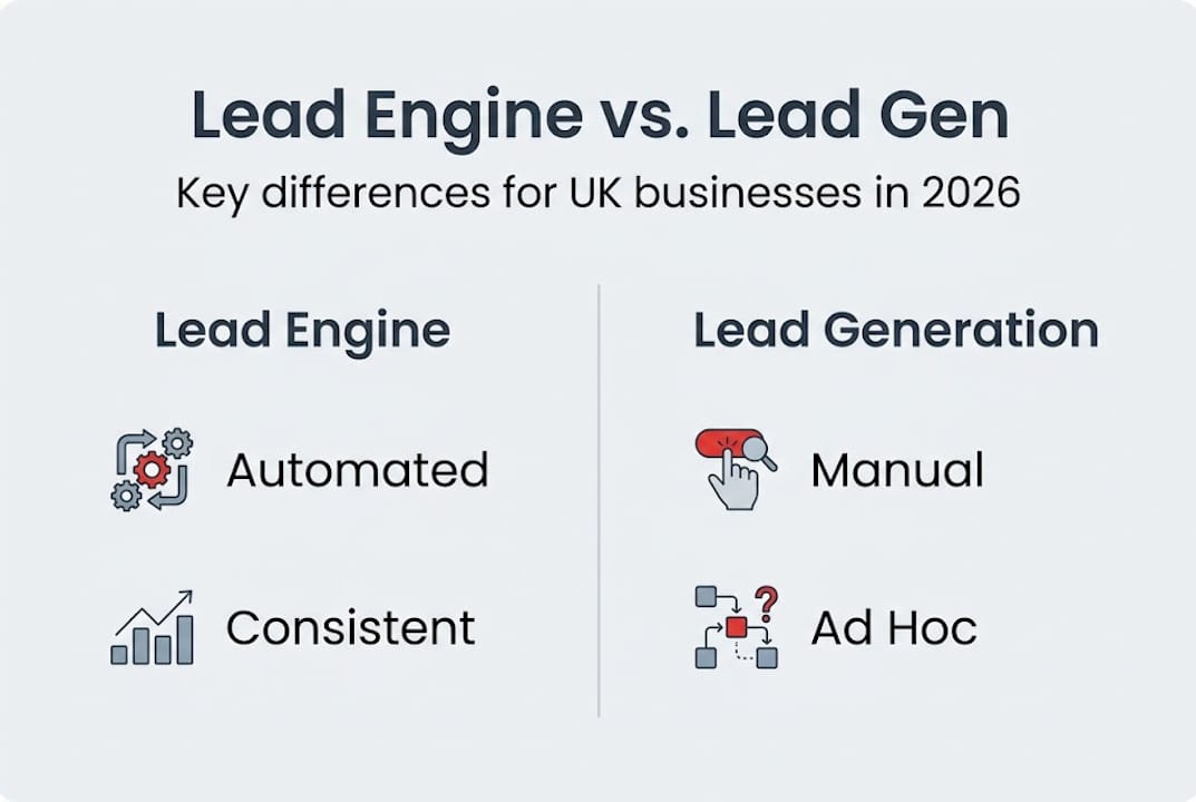 Infographic comparing lead engines and lead generation