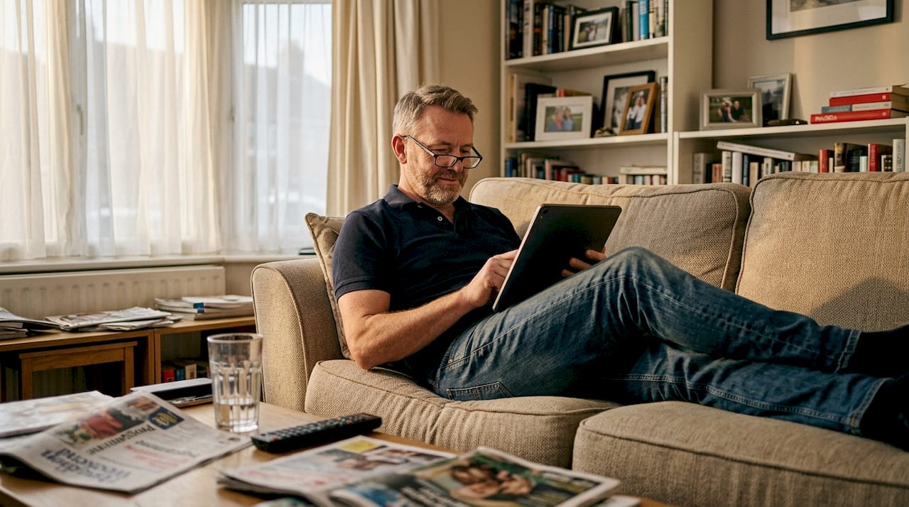 Customer viewing business website on tablet at home