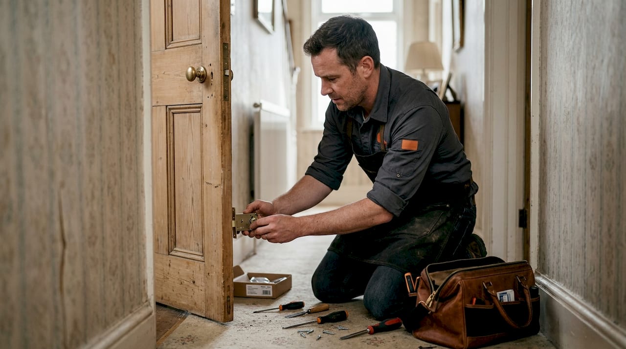 Locksmith replaces old door lock