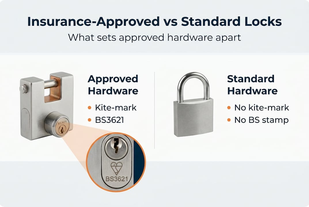 Infographic comparing insurance-approved versus standard locks