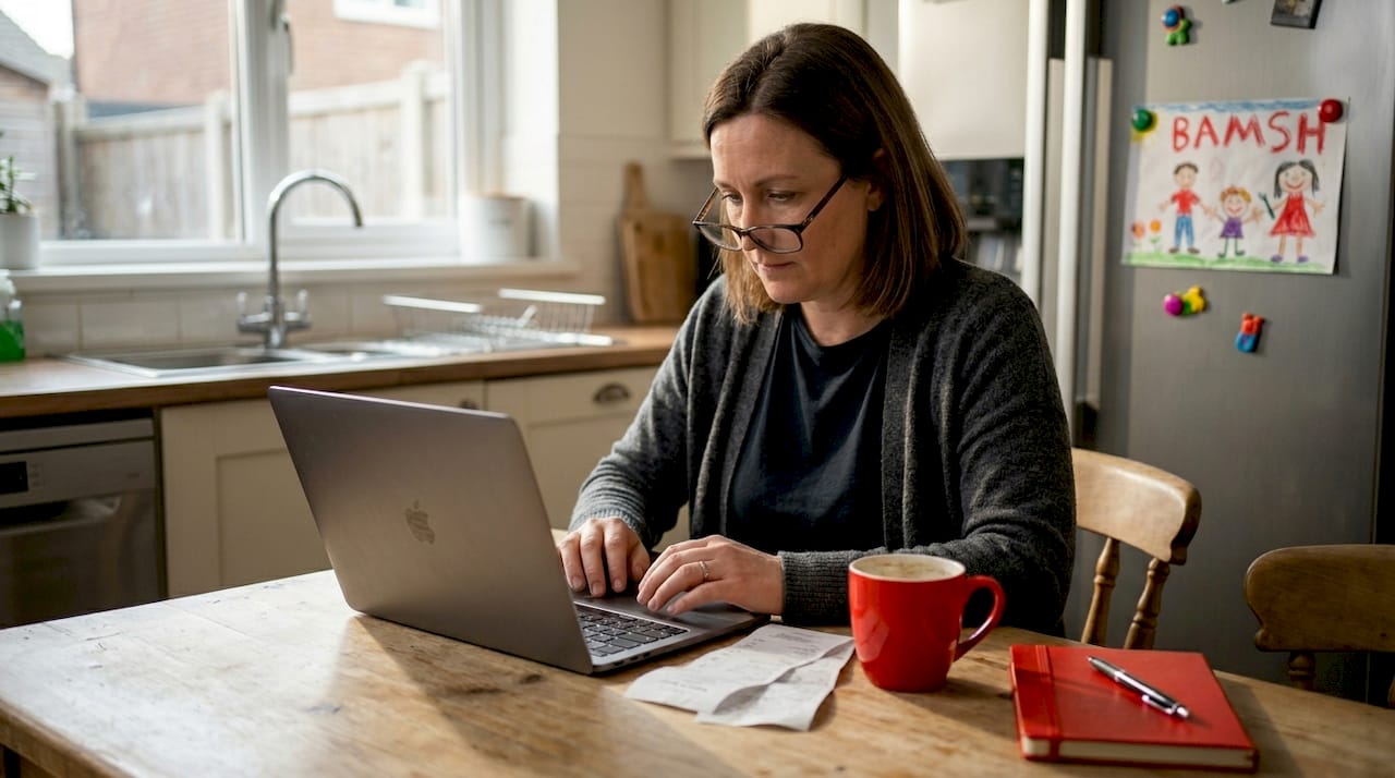 Business owner reviewing sales leads at kitchen table