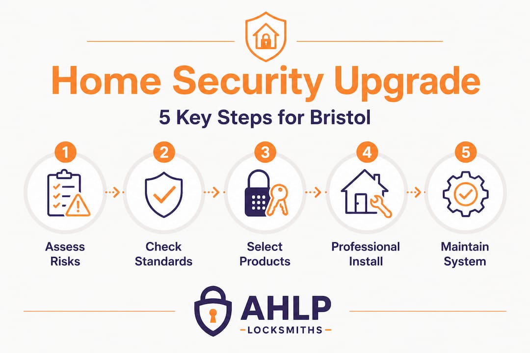 Infographic showing five home security upgrade steps