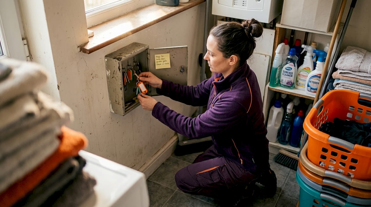 Woman secures spare house keys in wall safe