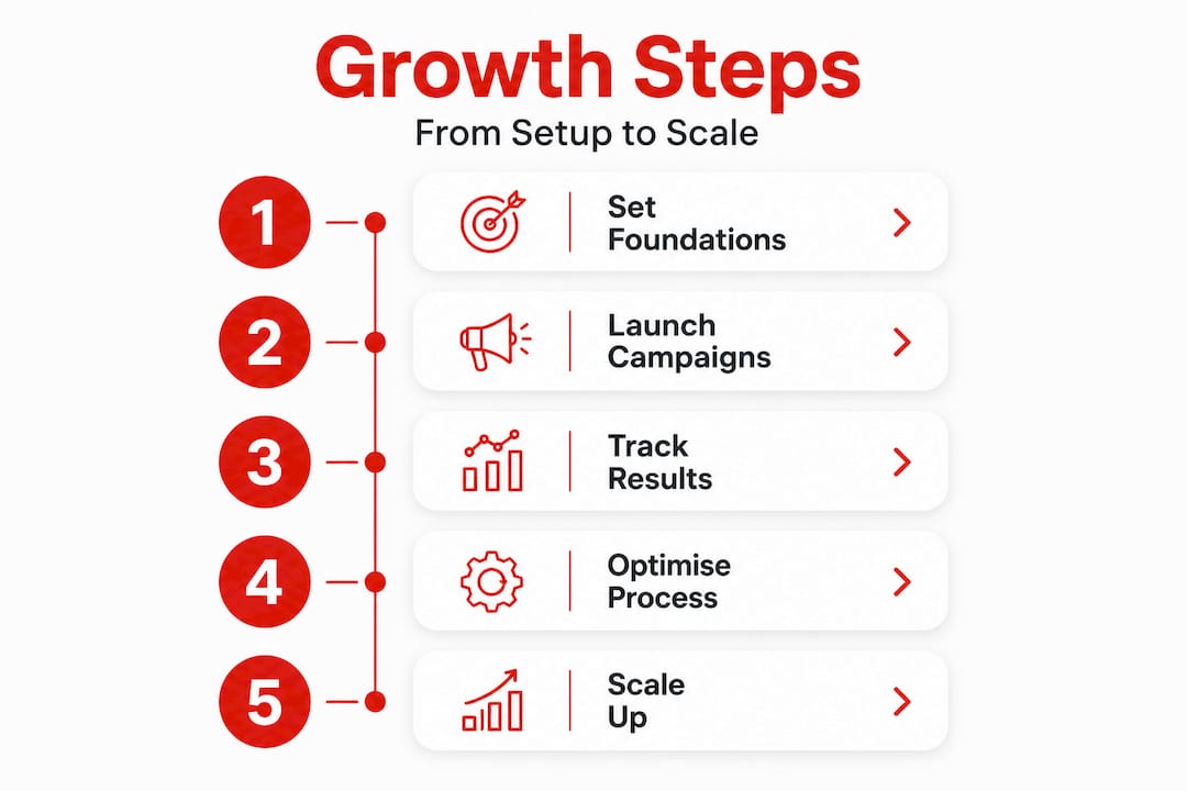 Infographic showing business growth steps process