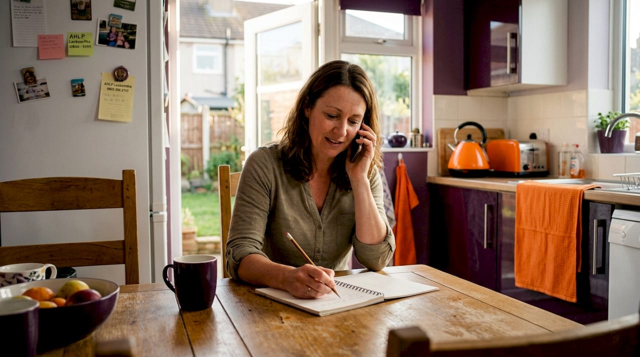 Woman discussing locksmith prices on phone