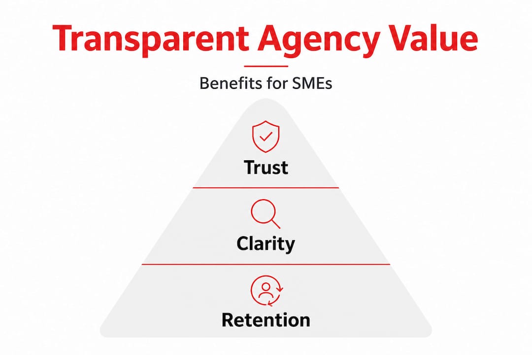 Hierarchy infographic showing agency transparency benefits