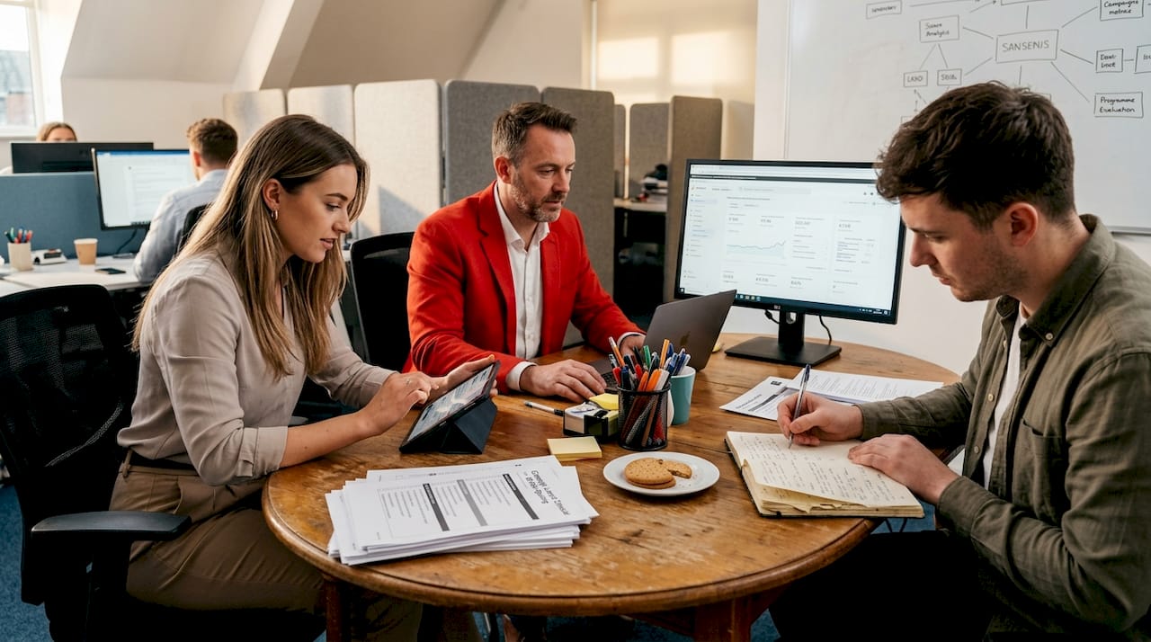 Team collaborating on social media workflow