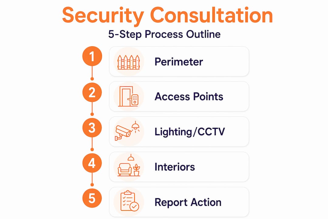Five-step security consultation process infographic