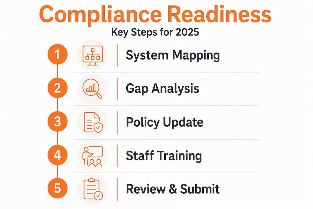 Timeline infographic of compliance readiness steps