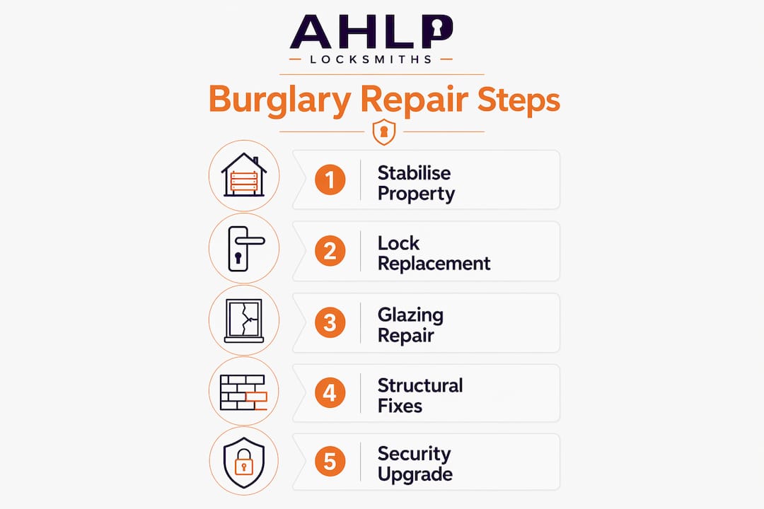 Infographic of burglary repair process steps