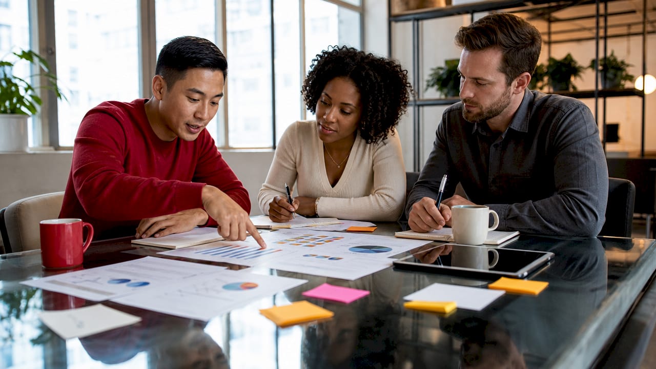 Sales team discussing CRM pipeline stages