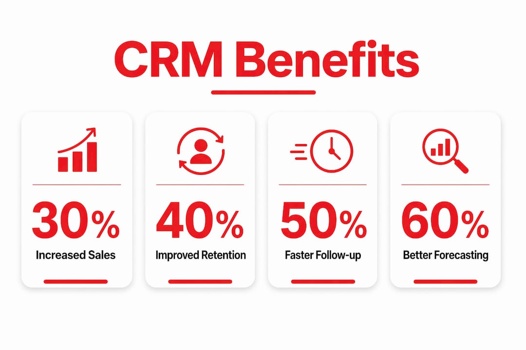 Infographic showing key CRM benefits statistics