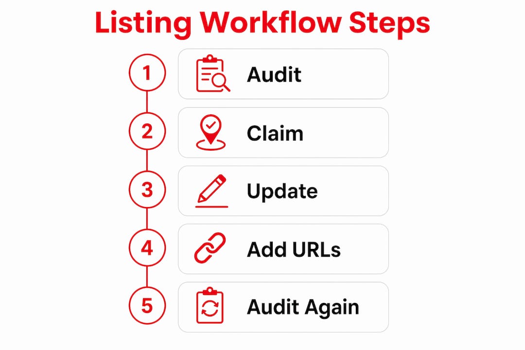 Infographic illustrating business listing workflow steps